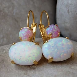 Delicate Gold Color Round White Red Stone Earrings for Women Hook Jewelry