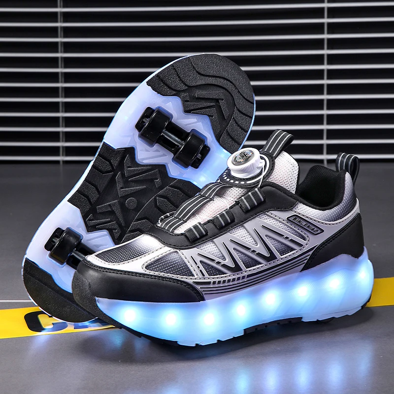 Zapatos Deportivos luminosos para niños y niñas, zapatillas informales de patinaje sobre ruedas con luz LED, carga USB