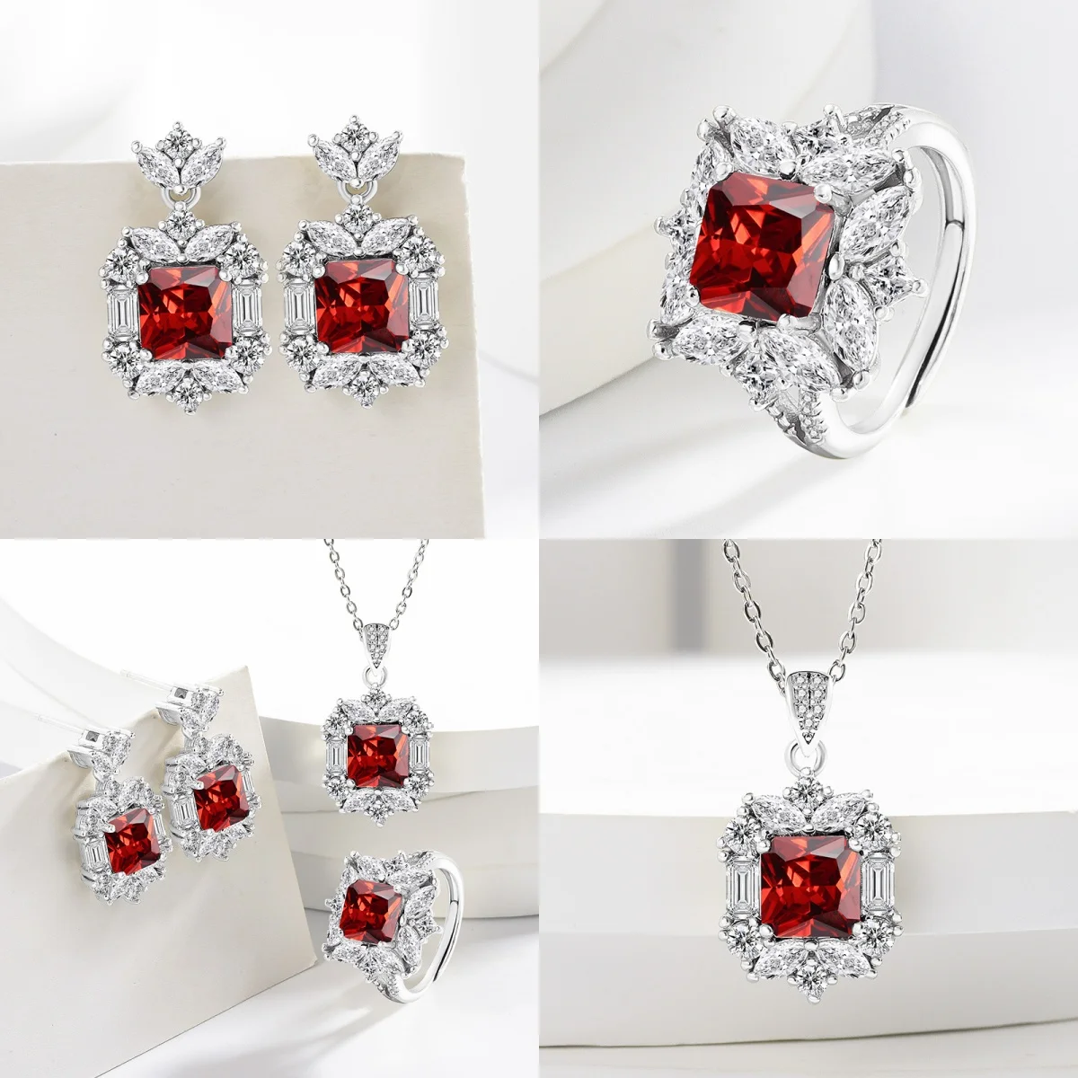 

Легкий роскошный рубин из серебра 925 пробы ​ ​ кольцо женские серьги ожерелье ювелирные аксессуары свадебный комплект кольцо серьги ожерелье