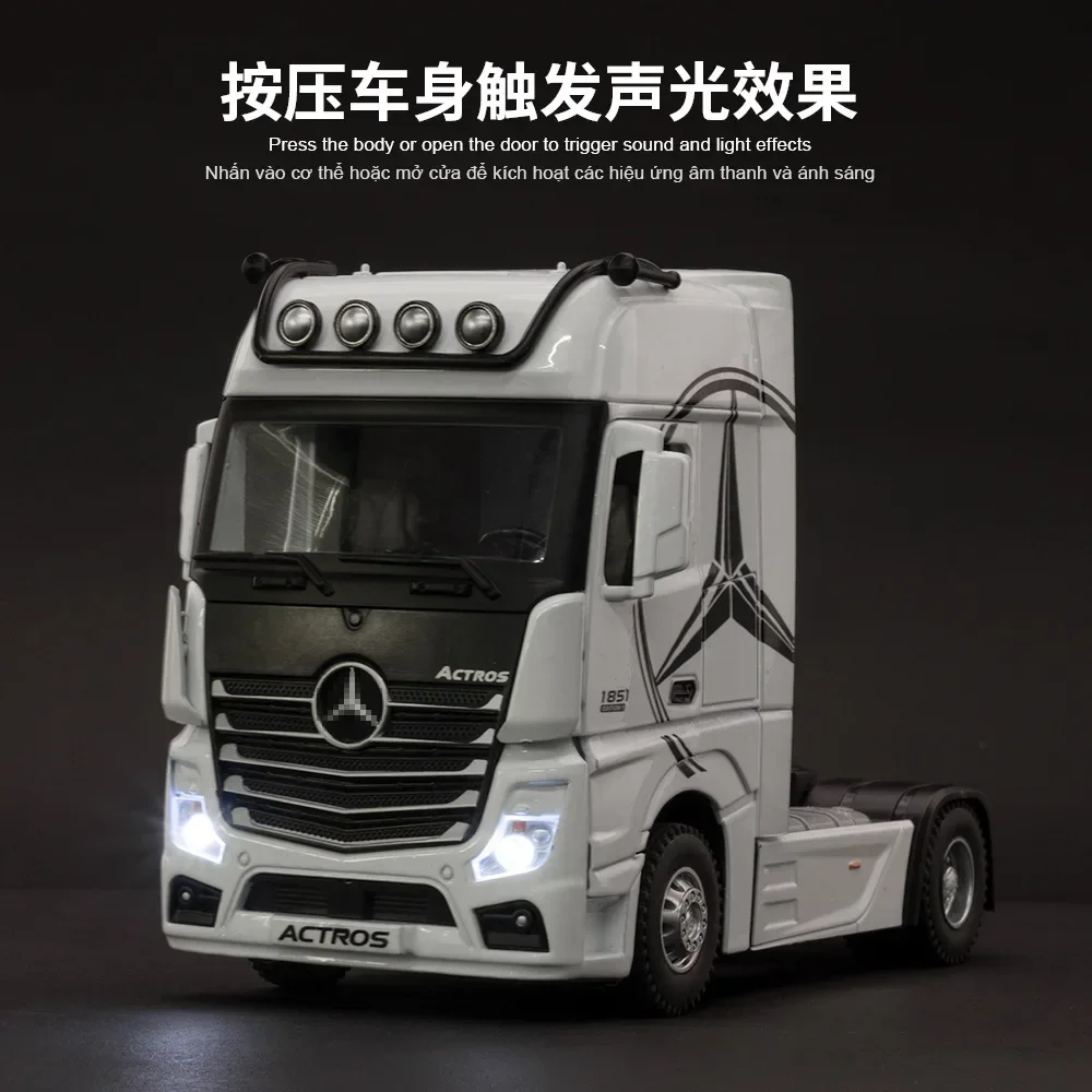 1:24 Mercedes-Benz Aciros Truck Simulatie Diecast Metalen Legering Model Auto Geluid Licht Pull Back Collectie Kids Speelgoed Geschenken A561