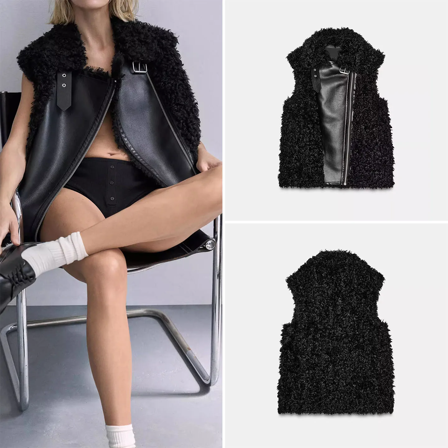 

Женский модный свободный двусторонний жилет с отложным воротником Z, новинка 2025 года, для повседневной носки, однотонный, из других материалов