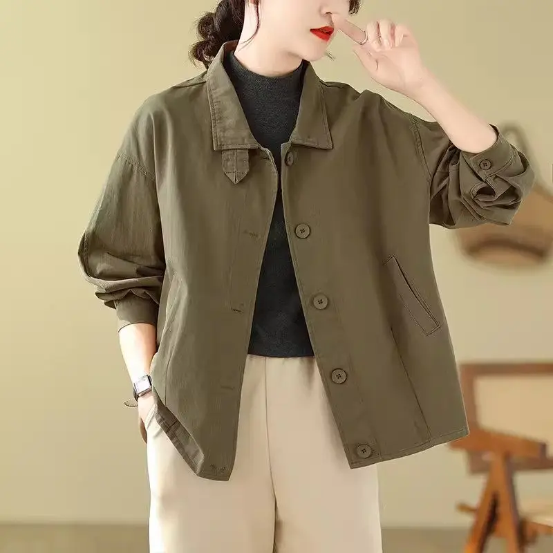 

Korean Version Artistic Short Women Jacket 2024 Spring Autumn Windbreaker Loose Casual Versatile Long Sleeved Cotton Top K2258