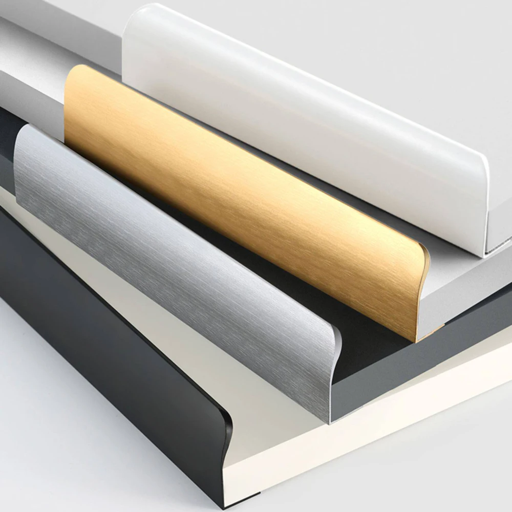 1Pc Furniture Invisible Handle Cabinet Door Black Handle Modern Minimalist Gold Cabinet Door Drawer Wardrobe Hidden White Handle
