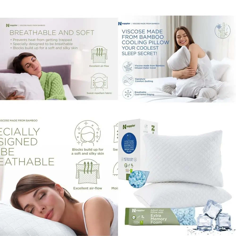 

Комплект из 2 охлаждающих подушек King Size — премиум-класс, из пены с эффектом памяти, дышащие, регулируемые, для тех, кто потеет во сне