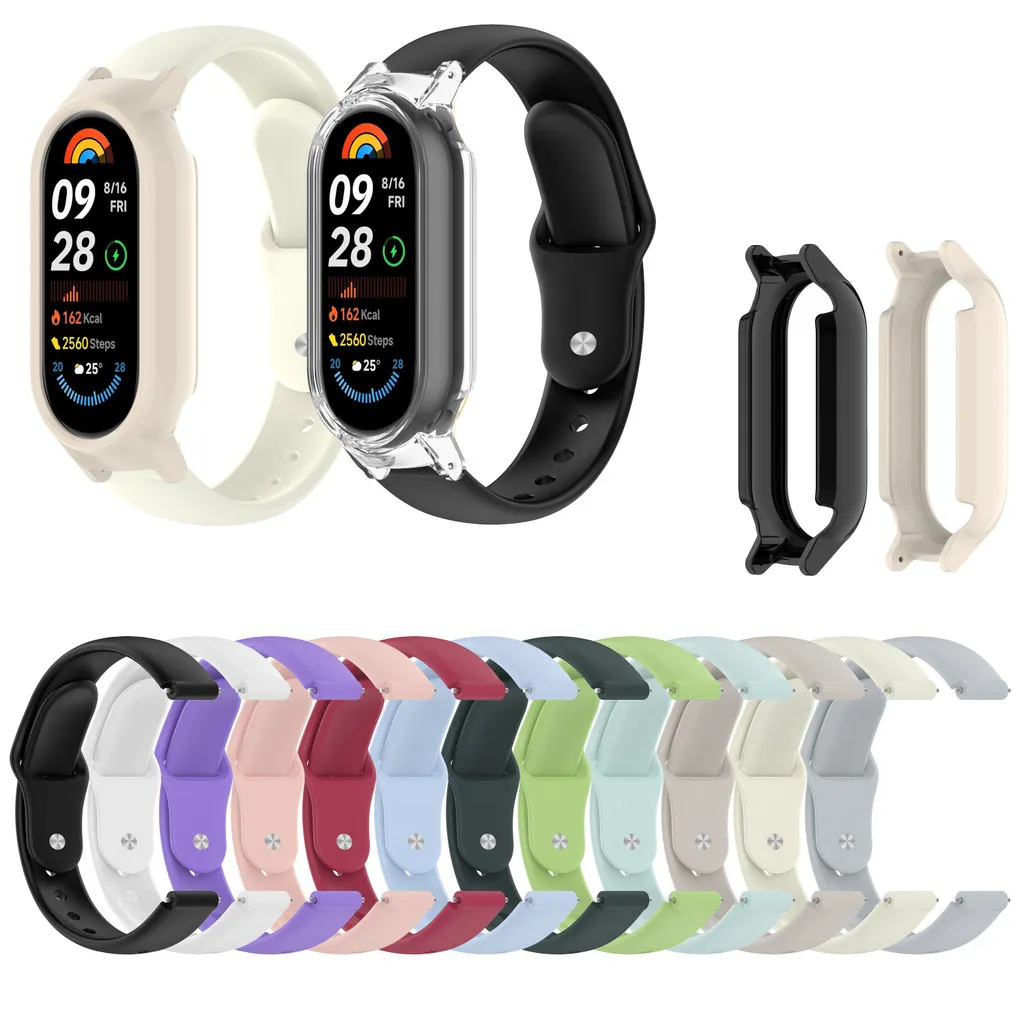 حزام سيليكون + حافظة لهاتف Xiaomi Miband 10 9 8 Mi Band 8 9 10 NFC إصدار السيراميك إصدار سوار ساعة ذكية سوار رياضي
