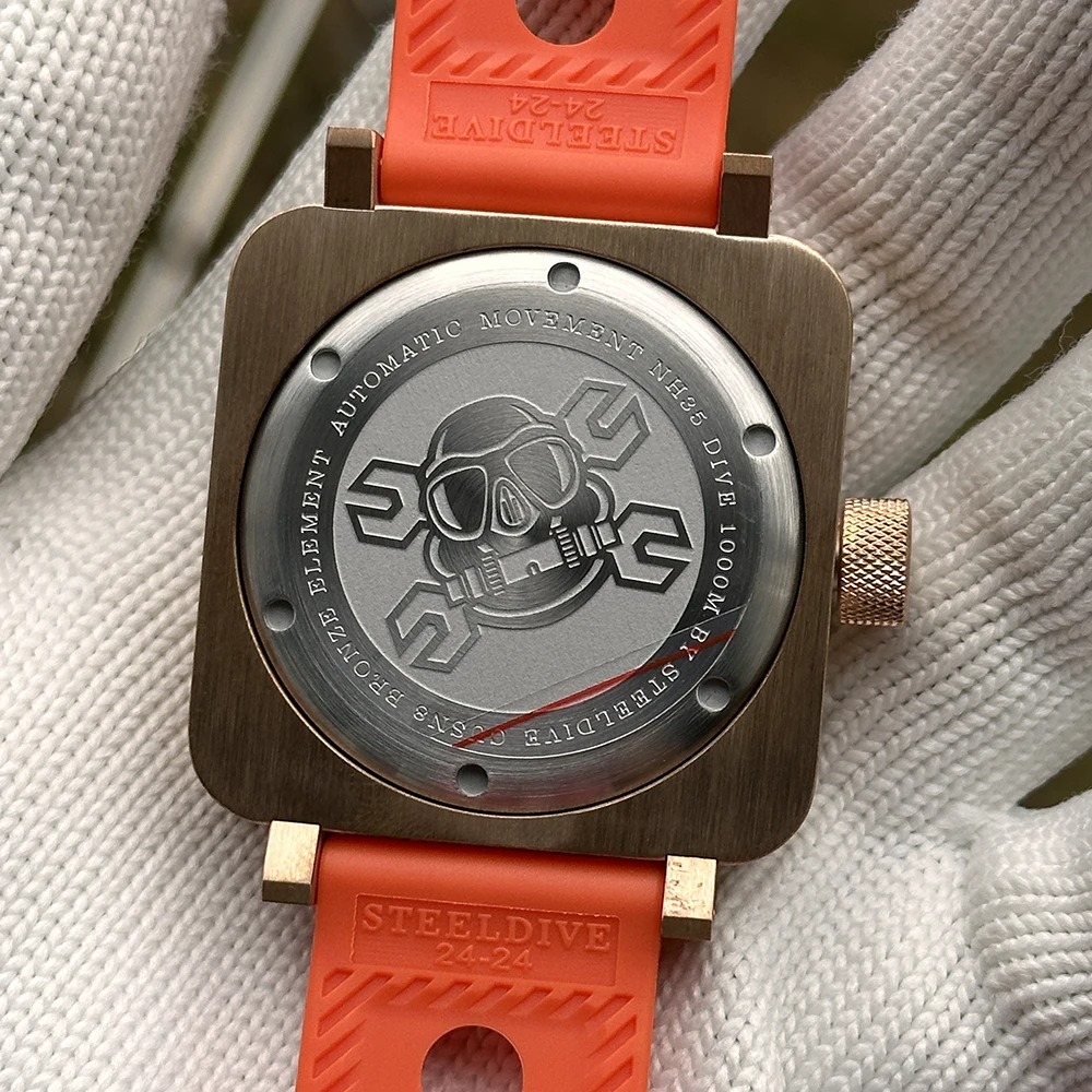 STEELDIVE 남성 다이버 시계 45mm 청동 사각 자동 기계식 손목시계 100Bar 방수 발광 사파이어 미러 NH35
