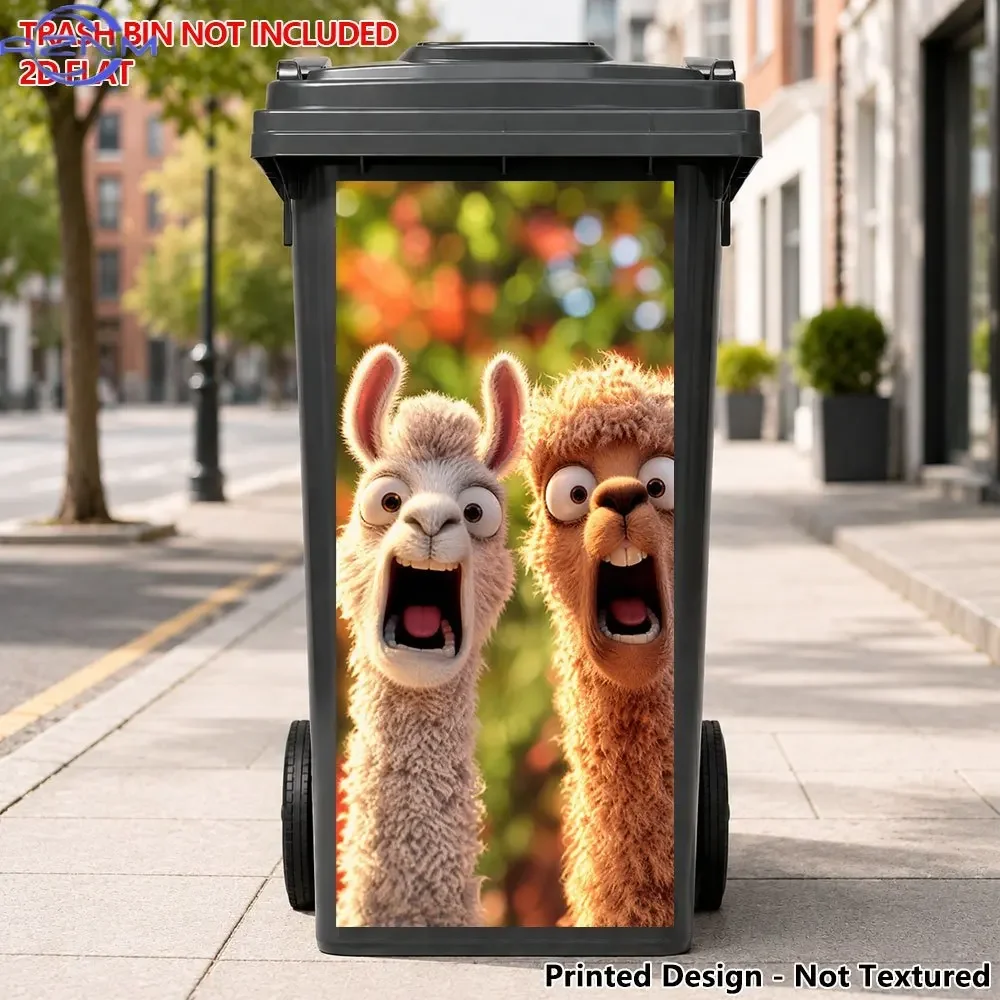 Printed Design - Not Textured, 1pc Funny Llama Pair Theme 2D Printed Garbage Can Sticker,  Self-Adhesive Decorative Decal for