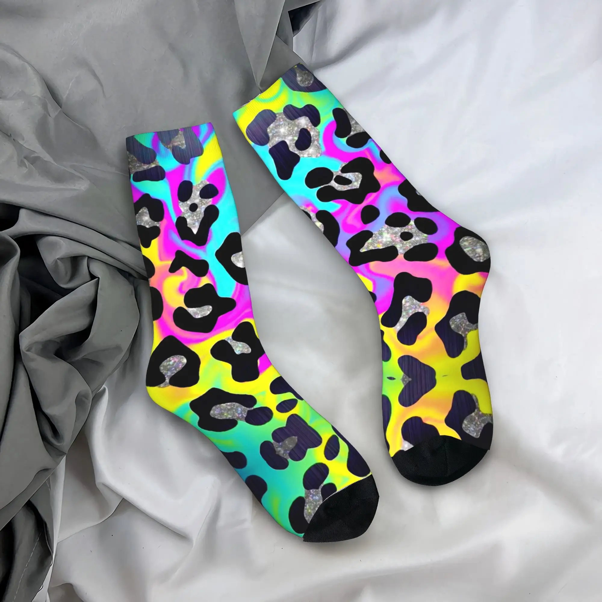 Psychedelic 80s Leopard Stockings Abstract Art Socks Men's Warm Soft Socks Winter Outdoor Sports Non Slip Socks Birthday Gift