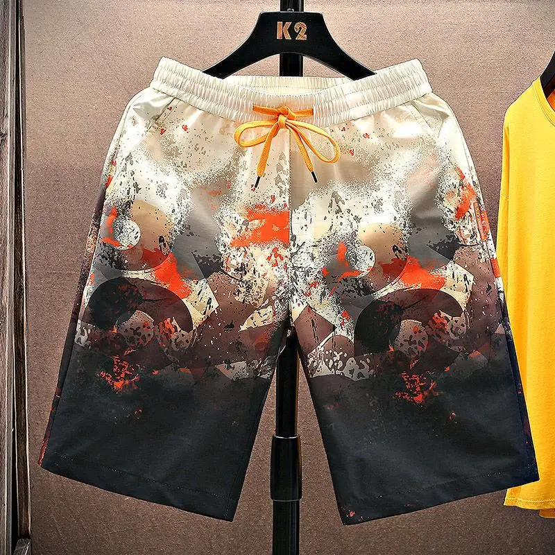 Men's Summer Beach Shorts Quick Dry Floral Print Loose Casual Swim Trunks Big Size 5 Inch Inseam Board Shorts
