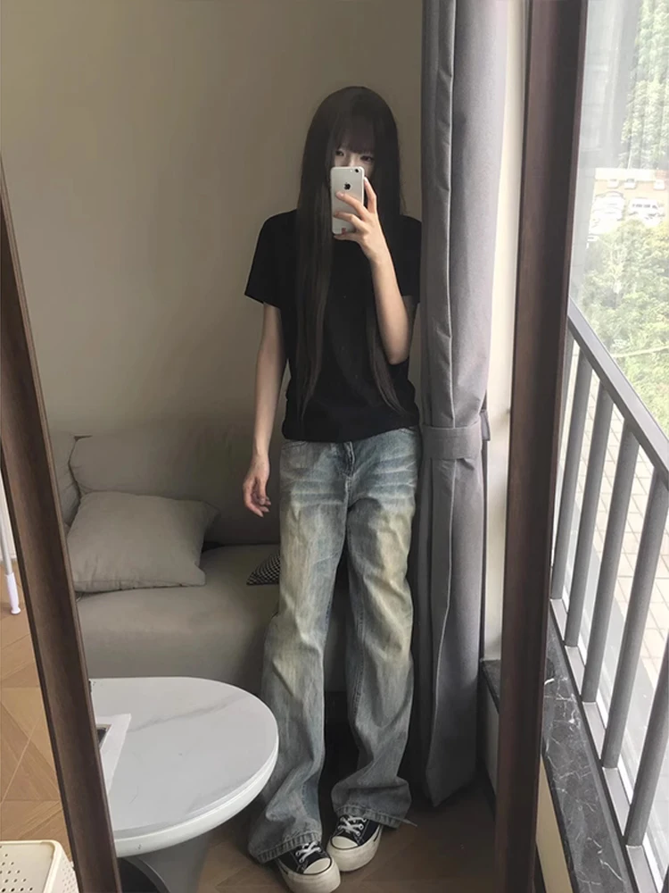 

Retro Waed Men's Slim Fit Straight Leg Jeans Knife Bootcut Casual Wear Youth Trend Water Waed mid Waist Zipper Fly