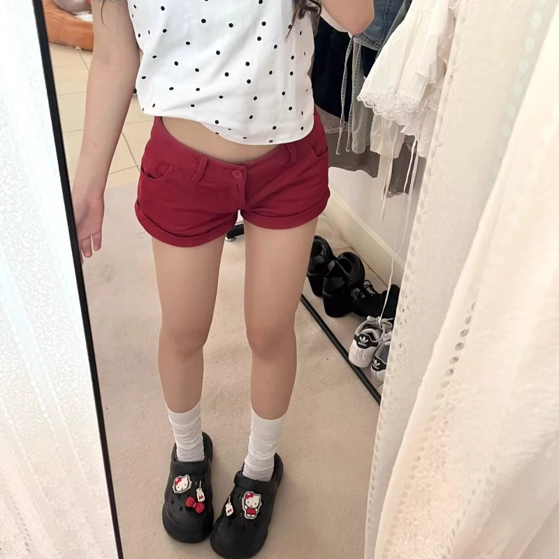 

Шорты женские летние модные Hotsweet американский сексуальный стиль Harajuku простая клубная одежда шикарная однотонная с низкой талией универсальная Y2k High Street