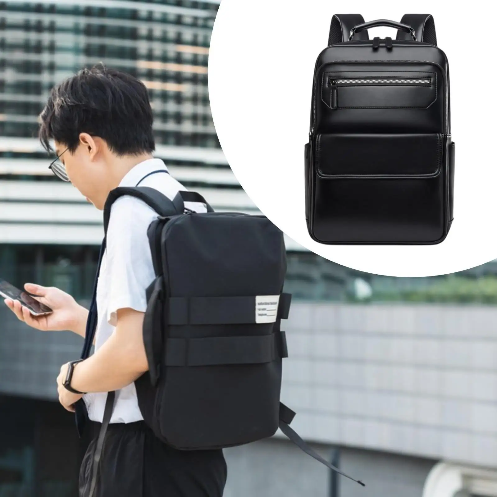 Laptop Backpack PU Leather Water Resistant Business Travel Bag with Secure Zippers for Daily Office