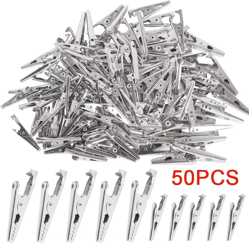 50 Uds Mini pinzas de cocodrilo Mini pinza de cocodrilo de Metal 28mm 35mm 45mm para pruebas eléctricas para prueba de batería