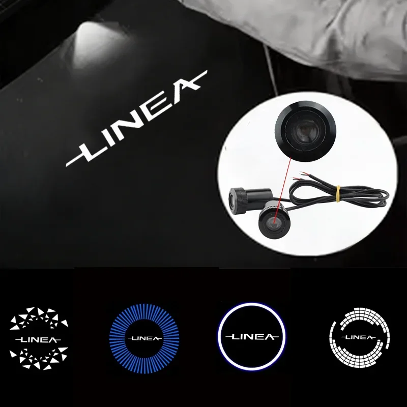 2Pcs For Fiat LINEA Logo Ultra Bright LED Car Door Ghost Shadow Projector Light Welcome Courtesy Lamp Logo Styling Accessories