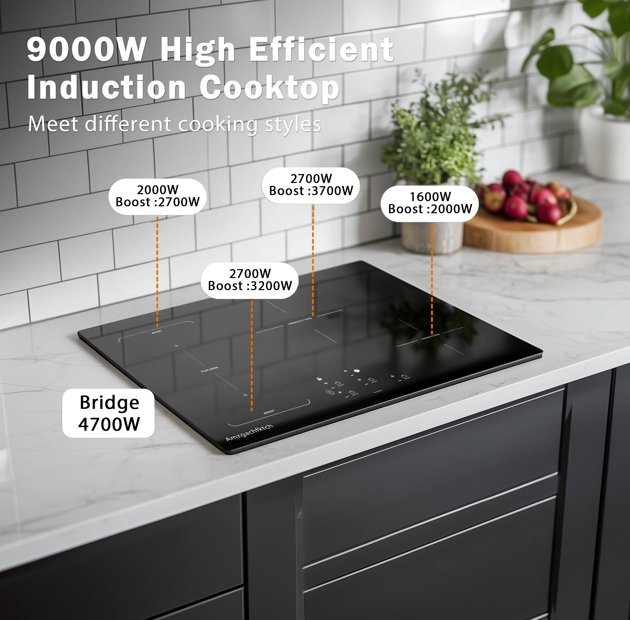 30in Built-In 4 Burners, 11600W Touch Control w/ Boost & Bridge-Sync, Easy-Clean Tempered Glass, Child Lock Induction Cooktop