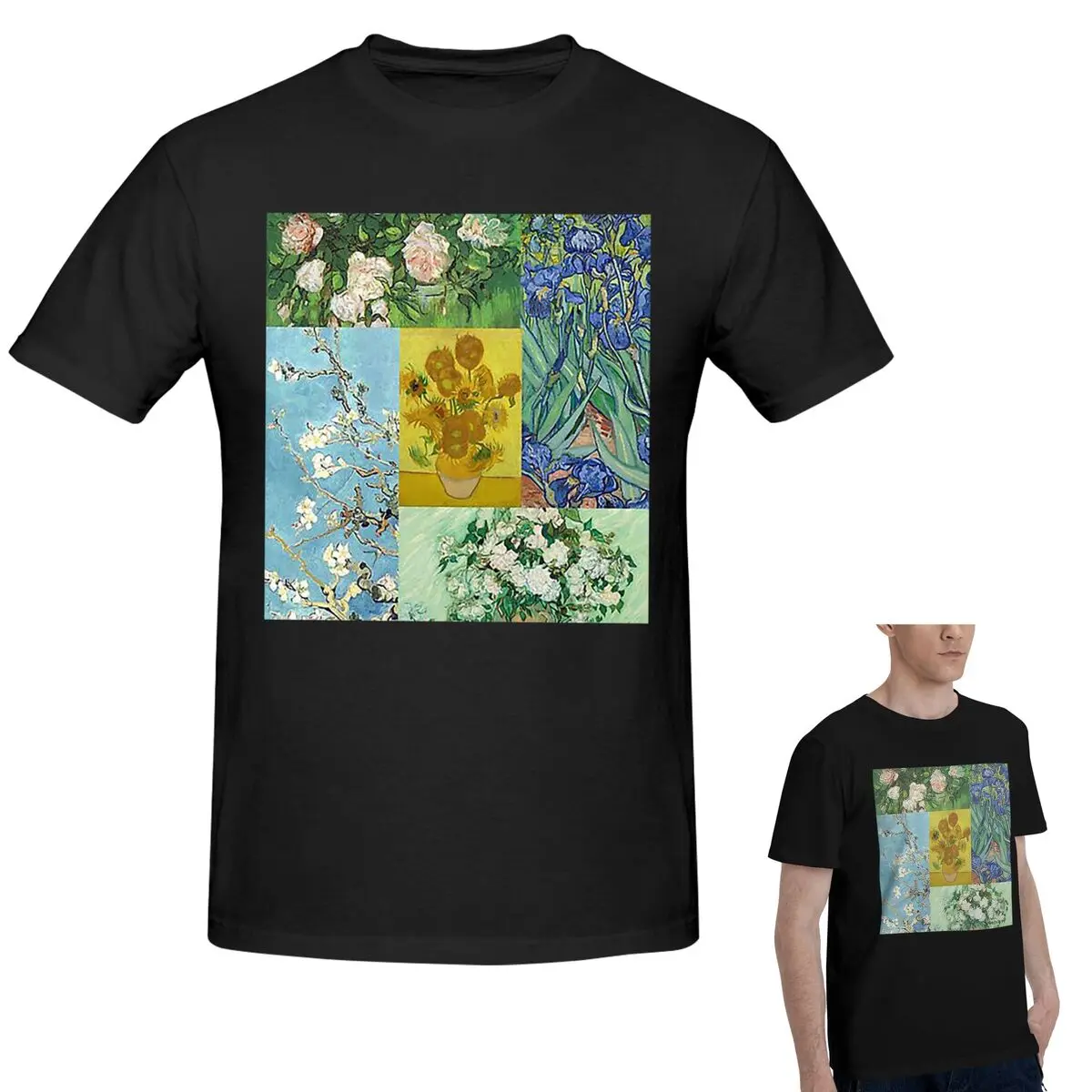 

100% хлопок Винсент Ван Гог Картины Художественный коллаж футболка мужская забавная футболка большого размера мужские летние рубашки с круглым вырезом топы S-6XL