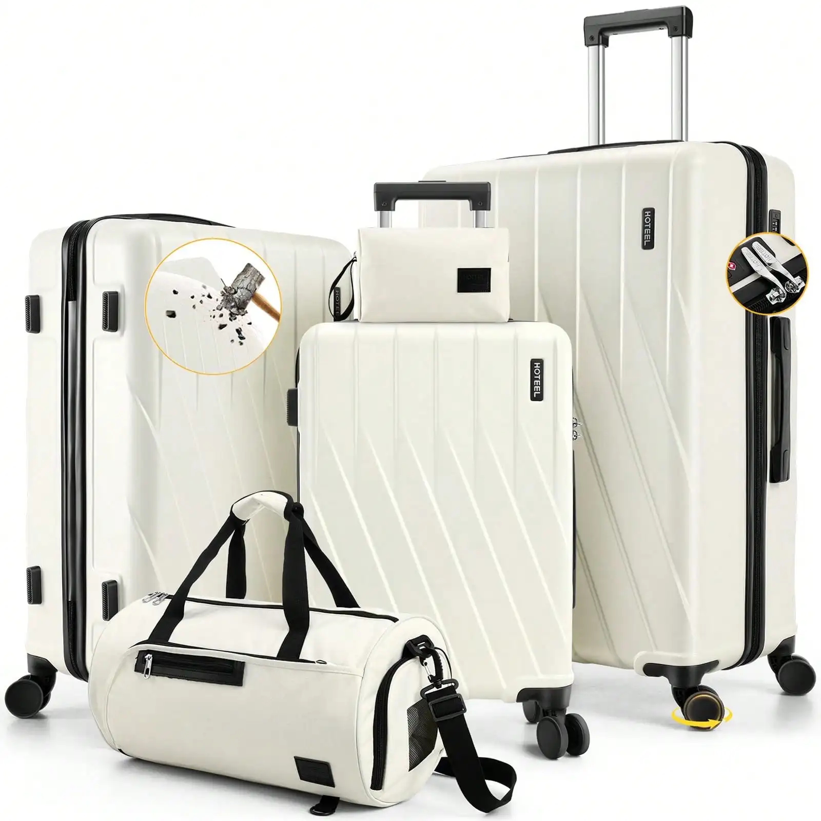

3-Piece Luggage Set 100% PC Hardshell Luggage Set With Spinner Wheels & YKK Zipper, TSA Lock, 20"/24"/28" Suitcases + Fitness Duffel Bag + Cosmetic Bag 5-Year Limited Warranty Luggage Case Trolley Suitcase Spinner Suitcase Travel Luggage Travel Su