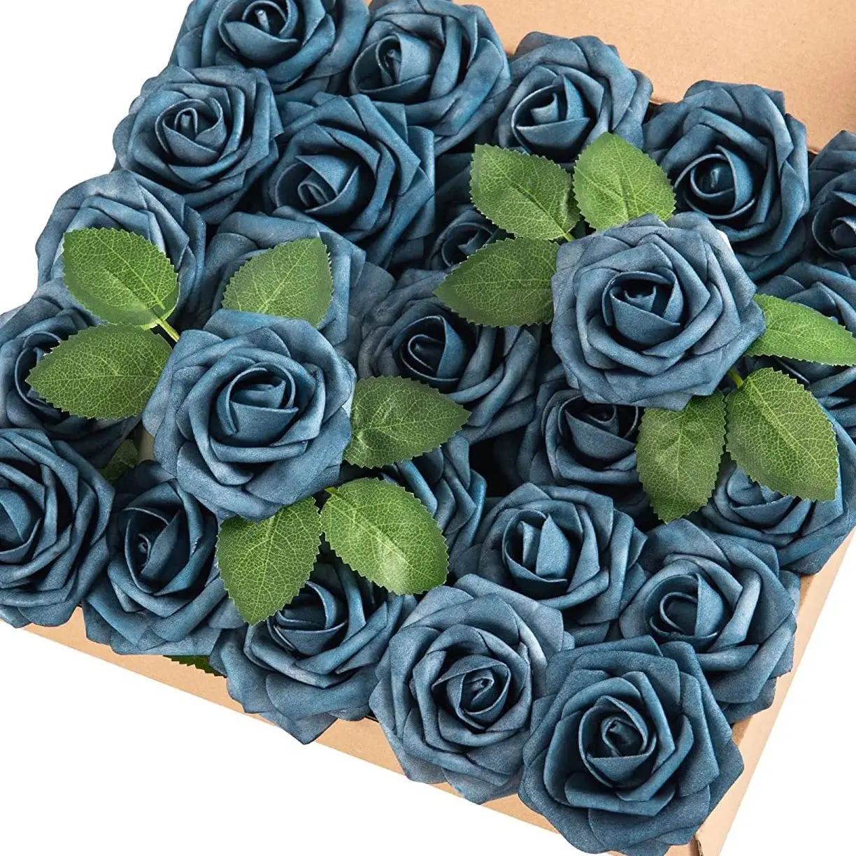 

Mefier Dusty Blue Artificial Flowers Roses 25pcs Realistic Fake Foam Rose w/Stem for DIY Wedding Bouquets Home Decoration