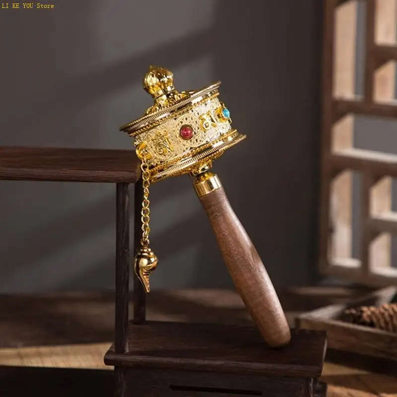 W3JE Tibetan Buddhisms Six Word Mantras Handheld Cranking Buddhist Prayer Wheel view 4