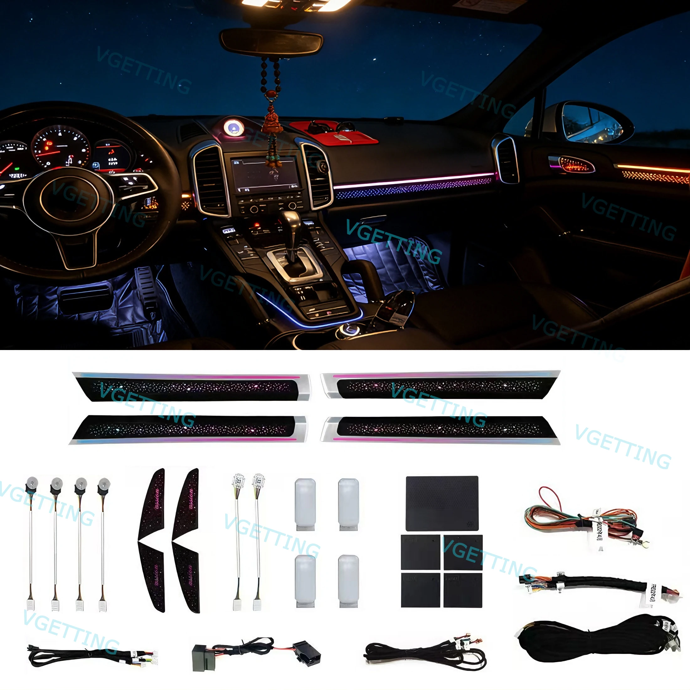 For Porsche Cayenne 2010-2012 2013 2014 2015 2016 2017 Car LED Ambient Light Dashboard Door Panels Interior Decorative Light Kit