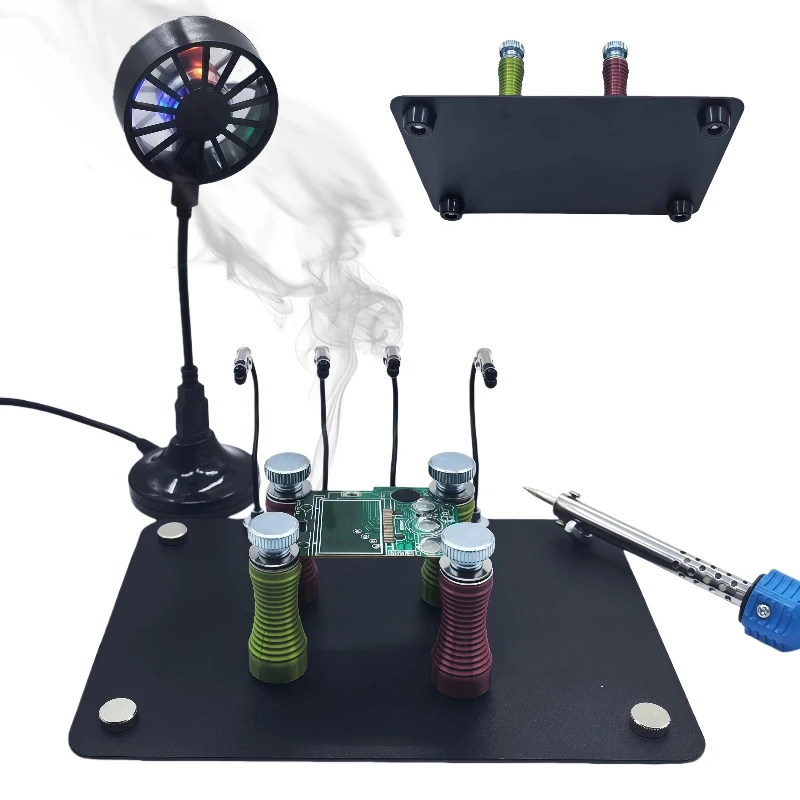 

PCB Soldering Workstation Kit Set Magnetic PCB Holder Stand with Spring Clips Bendable Magnetic Tweezers Mini USB Smoke Absorber