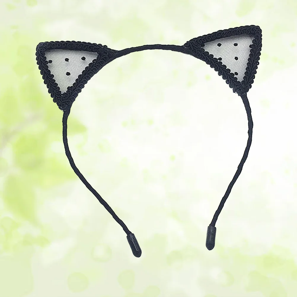 

Cat Ears Black Hairband Polka Dot Pattern Lace Headband for Christmas Birthday Cosplay Parties Creative Gift Black Hairband