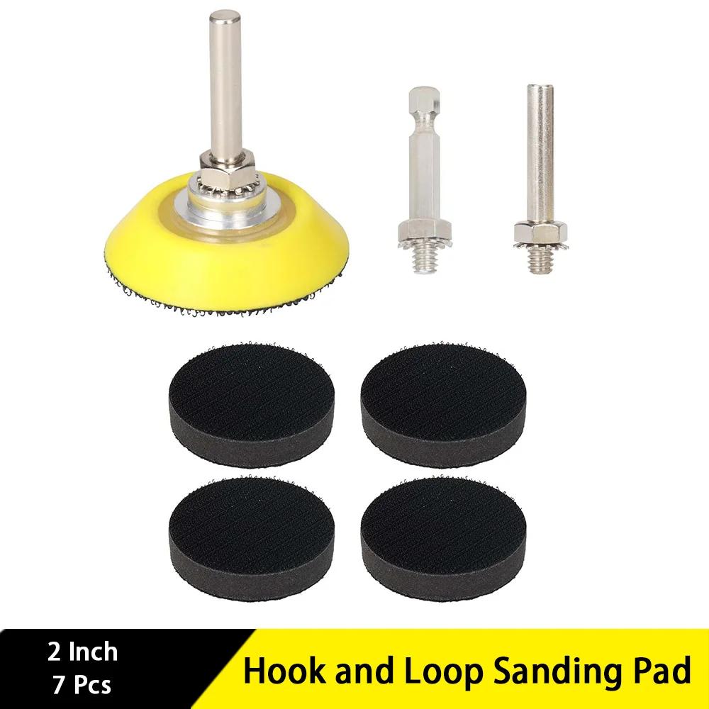 2 Inch Hook and Loop Sanding Pad 7 Pcs with 1/4 inches Shank Soft Foam Layer Buffering Pad for Polishing and Sanding Occasions