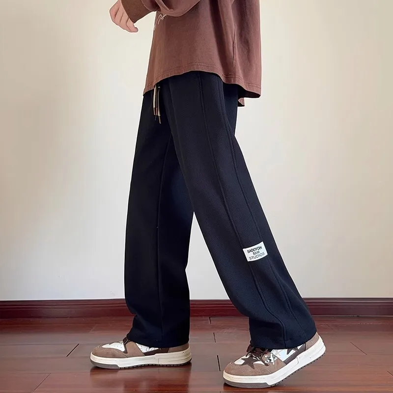 

Spring and Autumn New Plush Thick Casual Pants for Men, Ins Trendy Loose Leg Tight, Wide Leg Sports Long Pants