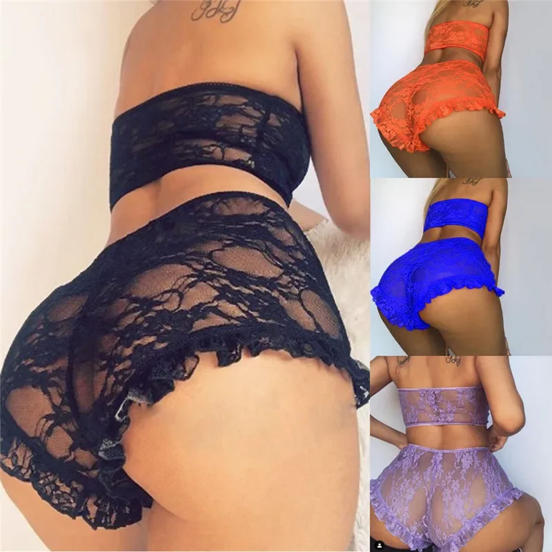 

Exotic Set Lace Tulle Transparent Ruffles Underwear Babydoll Erotic Lingerie Women's Sexy See-through Hollow Lingerie Pajamas