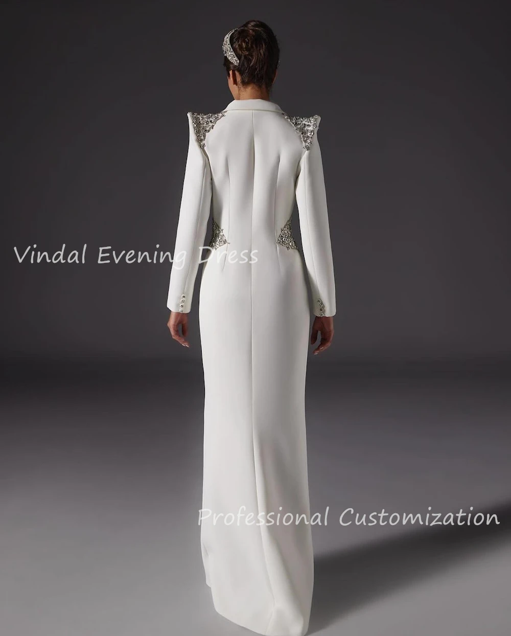 Vindal Prom Dress V-Neck Floor Length Sexy luxurious Crepe Beaded Straight Ruffle Elegant Long Sleeves Saudi Arabia For 2024