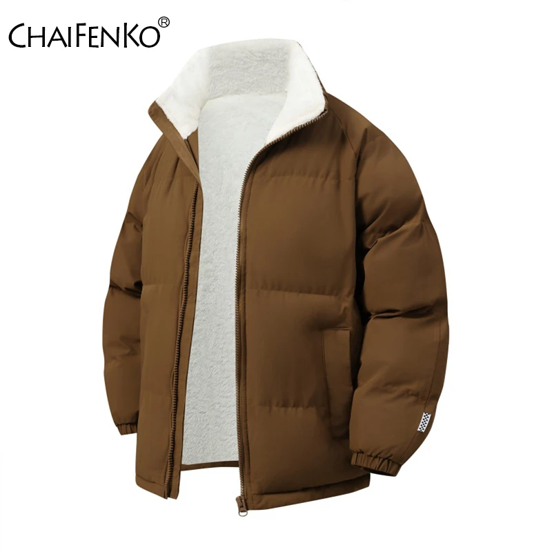 

Мужское флисовое простое однотонное пальто, новая модная повседневная универсальная куртка с воротником-стойкой, зимняя удобная теплая утепленная парка для мужчин