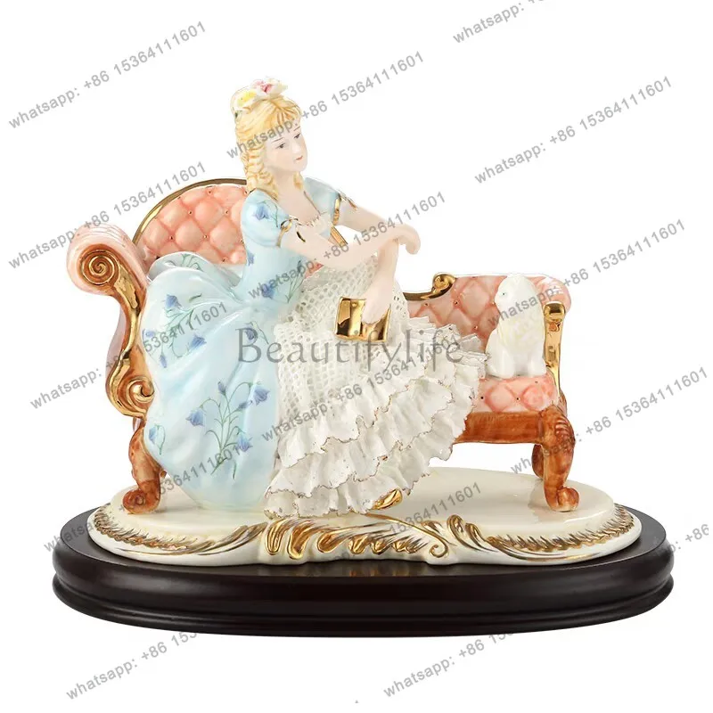 Porcelain puppet hand-painted ceramic handicraft ornament European-style western princess chair jewelry