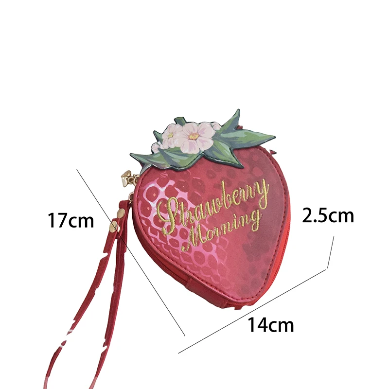 Erdbeerförmige Lolita-Mädchen-Handtasche, Japanische Süße Niedliche Münzbörse, Damen-Geldbörse mit Buchstabenstickerei und Reißverschluss – Detail 1