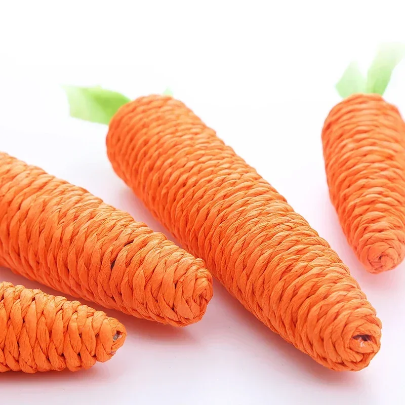 Safe Funny Soft Handmade Woven Paper Rope Carrot Cat Toy Squeaky Molar Stick Self Play Relief Teaser Toy for Kitten Pet Supplies - view 3