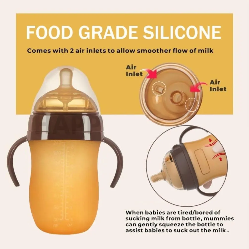 新しい 150 ミリリットル/240 ミリリットルボトルハンドル付きポータブルウォーターカップ落下防止ワイド口径シリコンボトル給餌供給