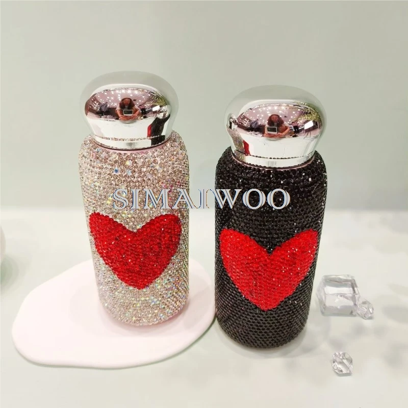 Glass Rhinestone Embroidery Tumbler Steel Stainless Vacuum Cup Mosaic Cross Stitch Skettle Portable Water Bottle Handcraft Gift