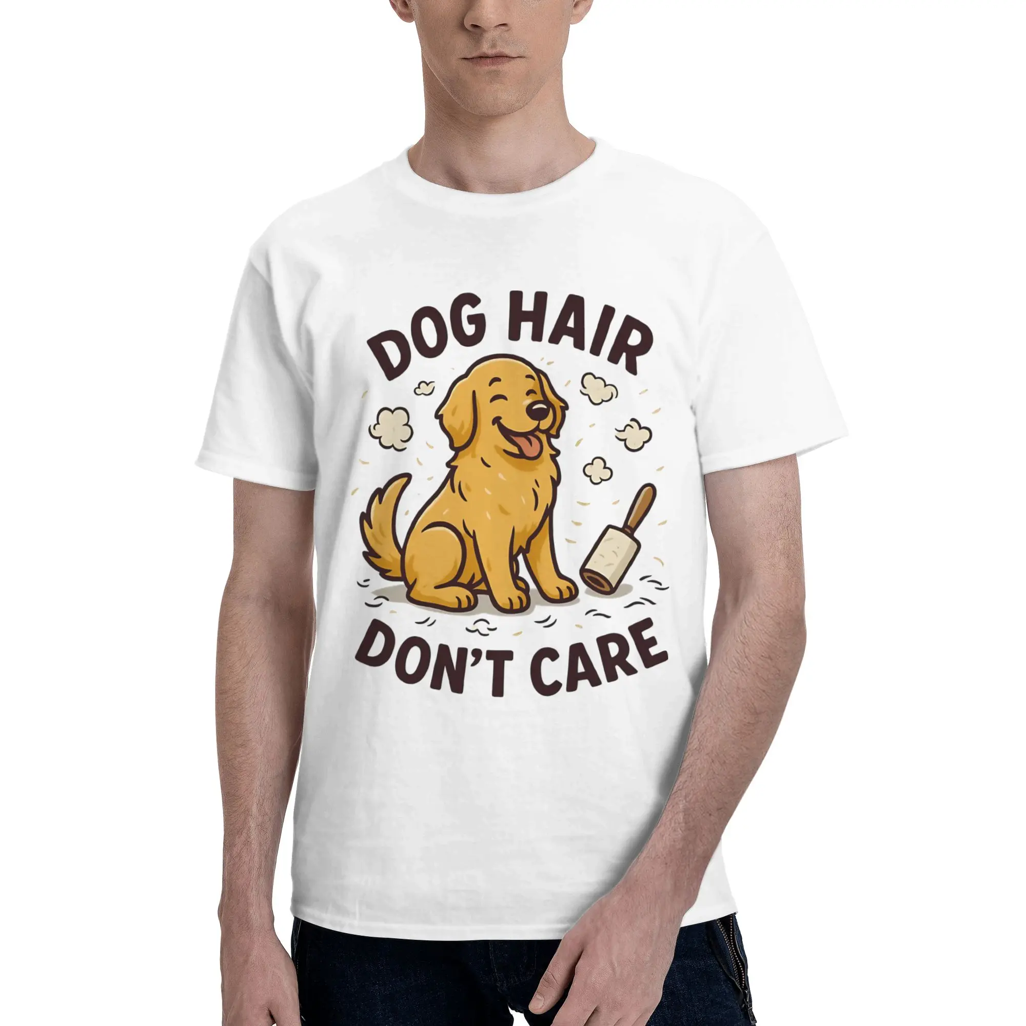 DOG HAIR  Men's T Shirt Messy hair don’t care dog Novelty Tee Shirt Short Sleeve Crewneck Pure Cotton Graphic Clothing T-Shirt