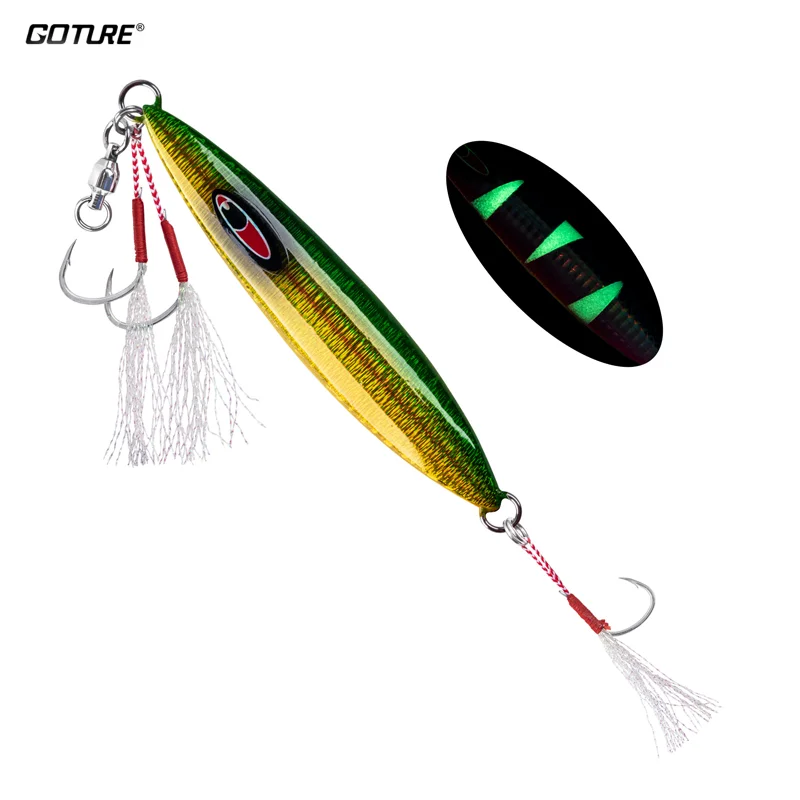 Goture Slow Jig Metal Spoon Fishing Lure 40g 50g 60g Luminous Lead Bait for Sea Dogtooth Tuna Yellowtail Salt Water Fishing Bait