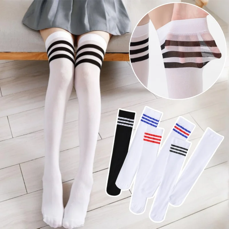 

﻿ Striped Thigh High Socks For Women Knee Length Stockings School Fashion Long Tube Socks Over Knee Casual Wear Summer Socks