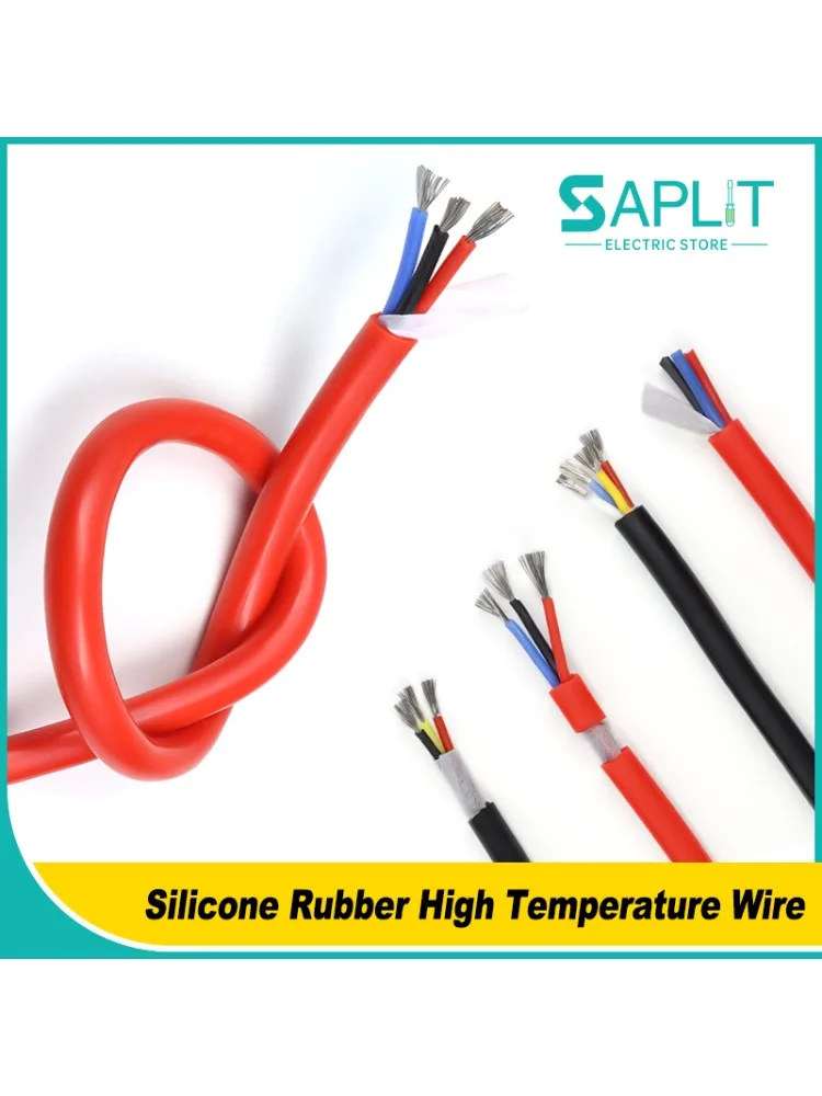 Fil haute température 1 - 10m Sq0.3/0.5/0.75/1/1.5/2/2.5/4/6mm, isolation en caoutchouc de Silicone souple, câble en cuivre Flexible 2/3/4/6 cœurs