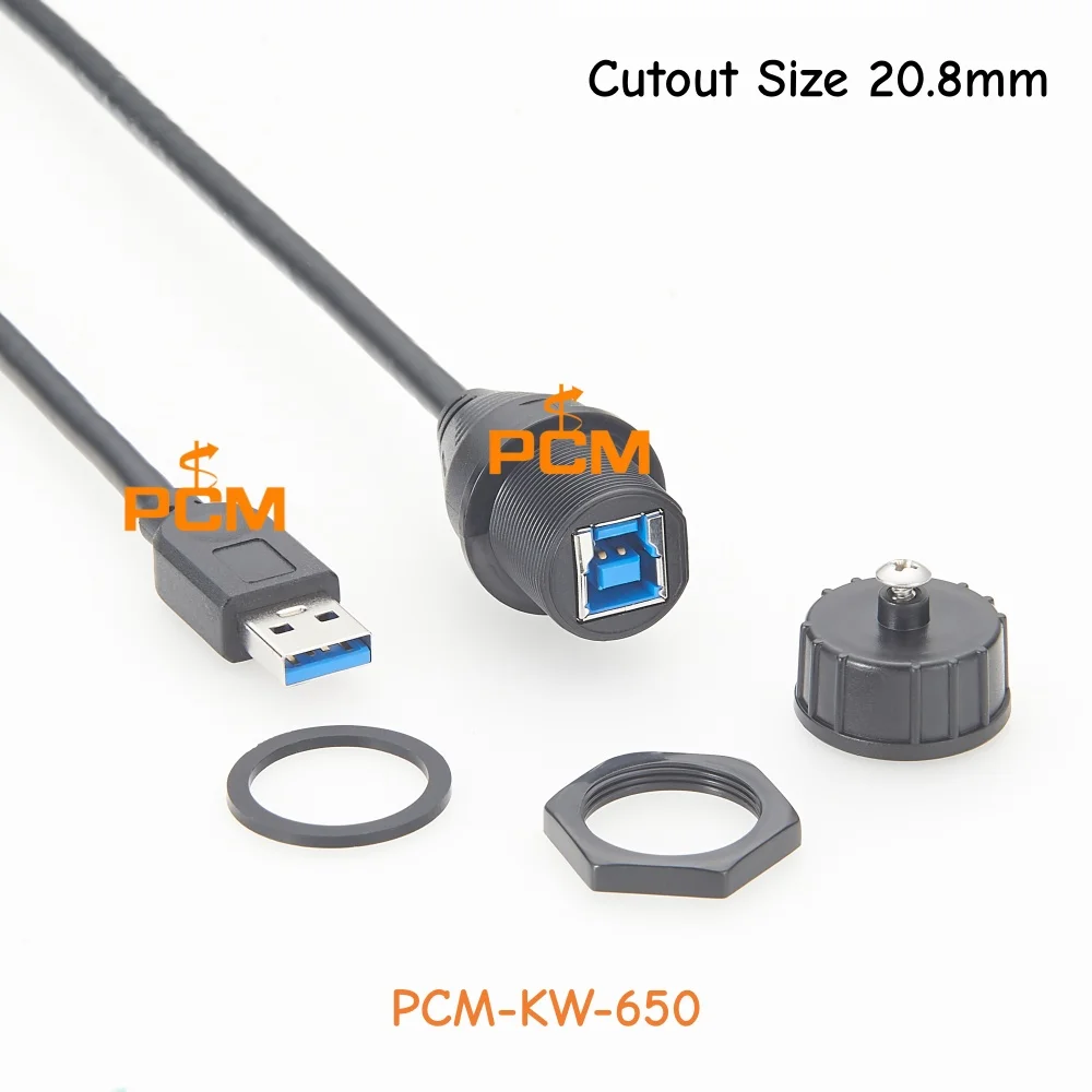 IP67 Waterproof USB 3.0 Panel Mount B to A Cable Industrial Data Extension High Speed for Outdoor Equipment