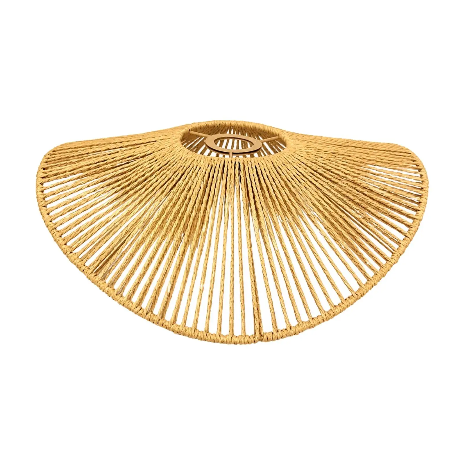 Handwoven Paper Rope Lampshade Fan Shape Pendant Light Cover for E27 Bulb Bohemian Decor Bedroom Living Room Warm Caramel Finish