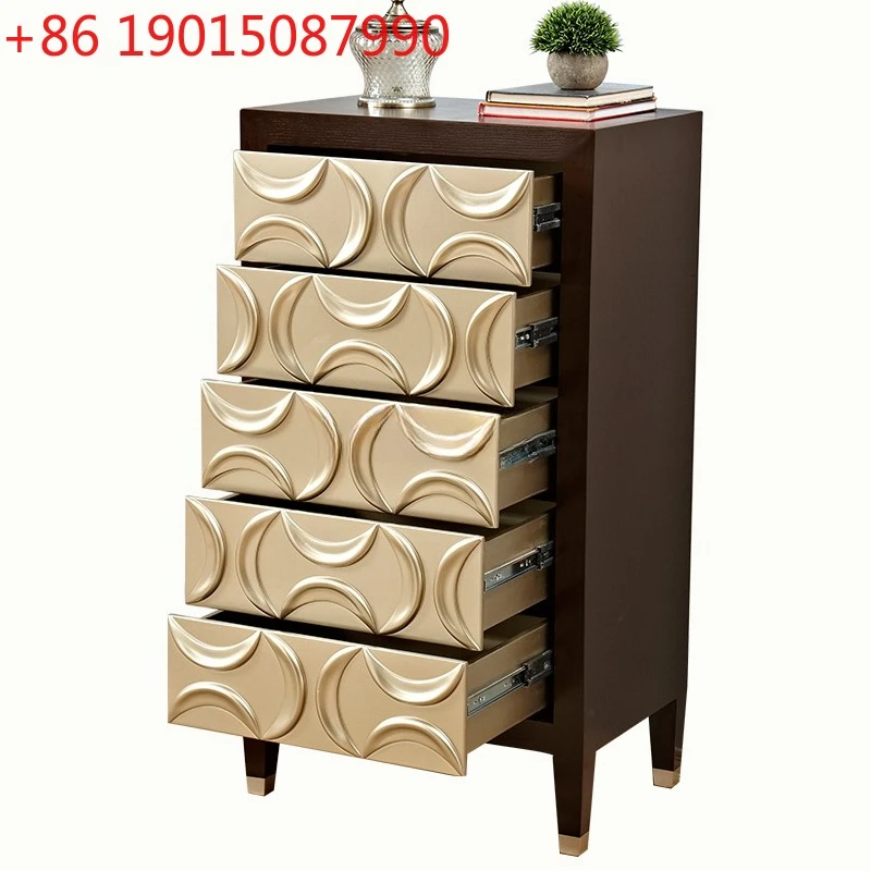 Neoclassical American living room chest cabinet solid wood three-dimensional carving bedroom European five-bucket cabinet