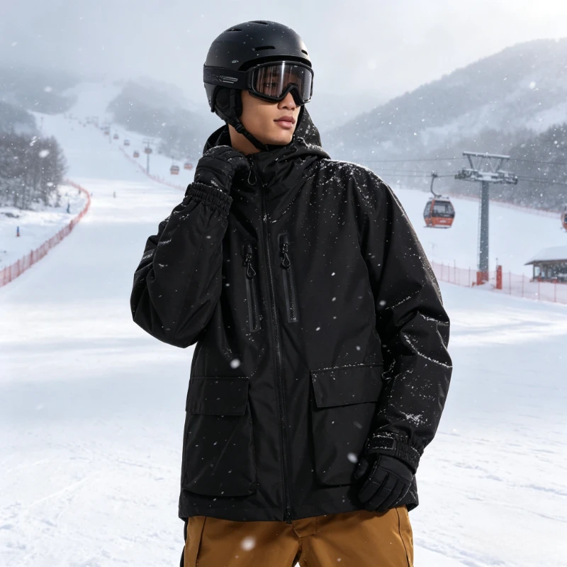 2026 New Winter Skiing Jackets Windproof Waterproof Outdoor Solid Loose Zipper Snow Coats Breathable Hooded Men Women Adults Top
