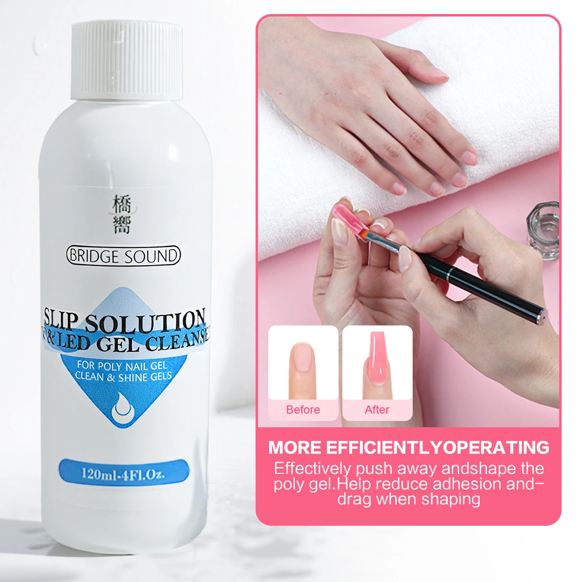 BRIDGESOUND 5-in-1 폴리 젤 네일 슬립 솔루션, 네일 브러쉬 클렌저, 부드러운 적용, 쉬운 네일 연장, 끈적임 감소