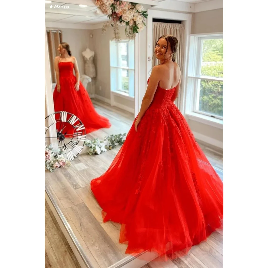 

Marissa Custom Made Women's Elegant Dresses for Special Occasions Embroidered Yarn Ball Gowns Line A Evening Gown Off-shoulder