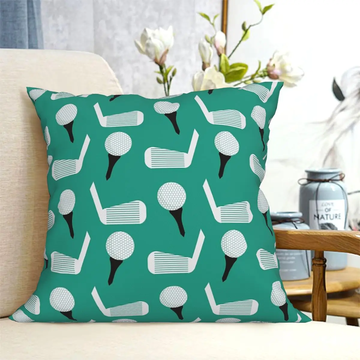 Golf Ball Pattern Square Pillowcase Cushion Cover Pillow Case Throw Pillow Cover for Home Bedroom Car