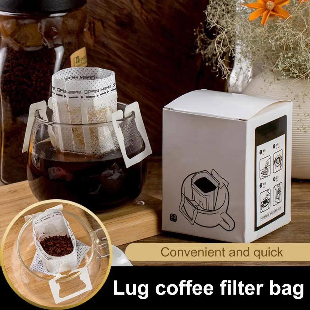 50Pcs/Box Disposable Drip Coffee Cup Filter Bags Office Travel Coffee Powder Filter Strainer Bag Pouch Tea Filter Bag Coffeeware