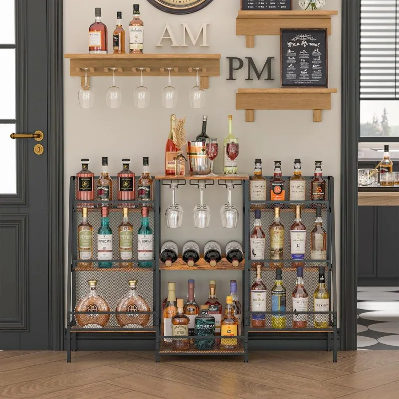 Trapezoid Wine Rack Multi-Tier Liquor Display Cabinet Space-Saving Freestanding Bar Storage for Red Wine & Home & Commercial Use