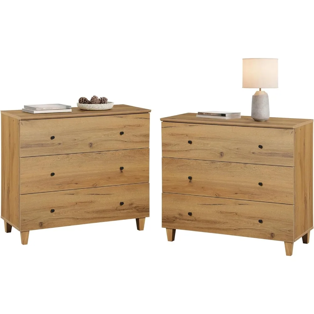 

pair of modern wood nightstands with 3 drawers for bedroom, stylish bedside chests and dressers with large sofa side table